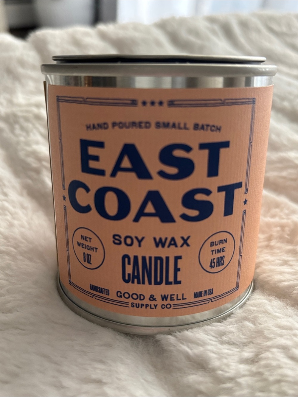 EAST COAST Soy Wax Candle - Peachy Pink Label. NWT